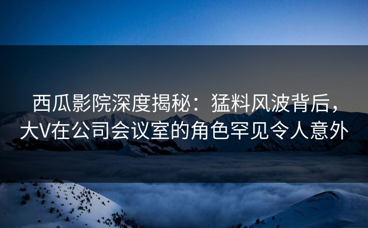 西瓜影院深度揭秘：猛料风波背后，大V在公司会议室的角色罕见令人意外